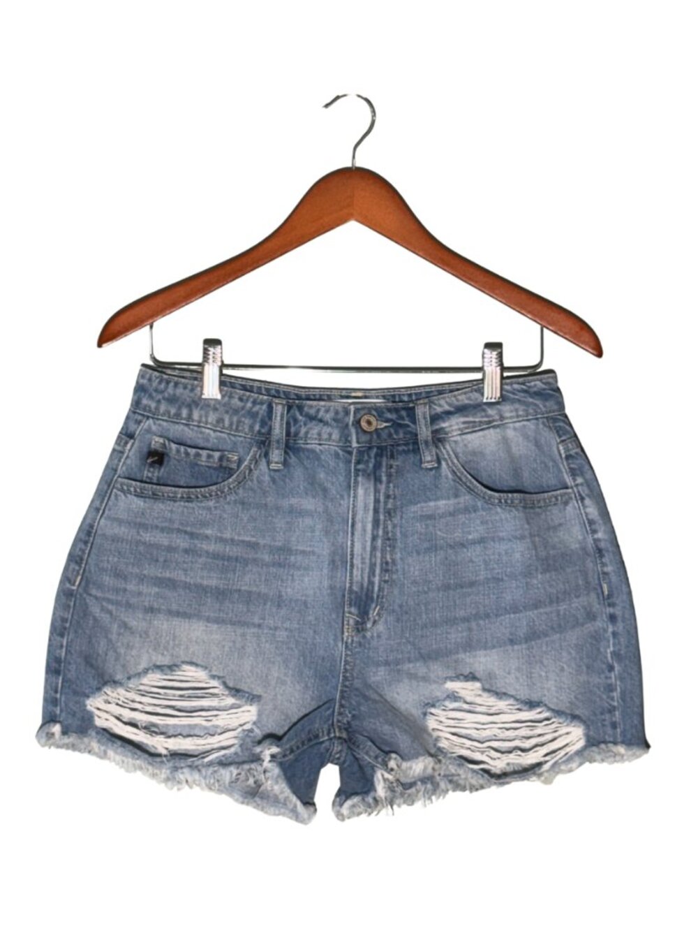 KanCan Light Wash Distressed High Rise Denim Shorts Frayed Hem 28